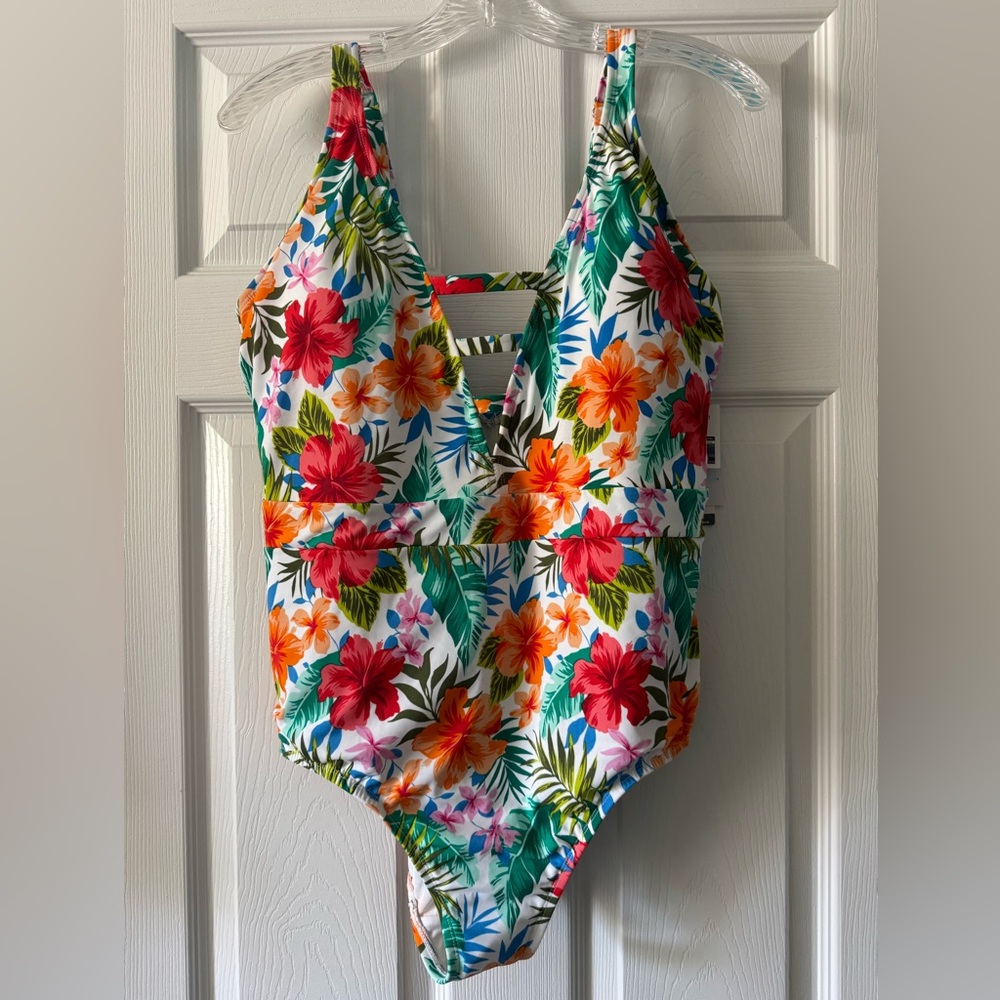 New Time and Tru Size 1X Tropical Print One Piece Swimsuit